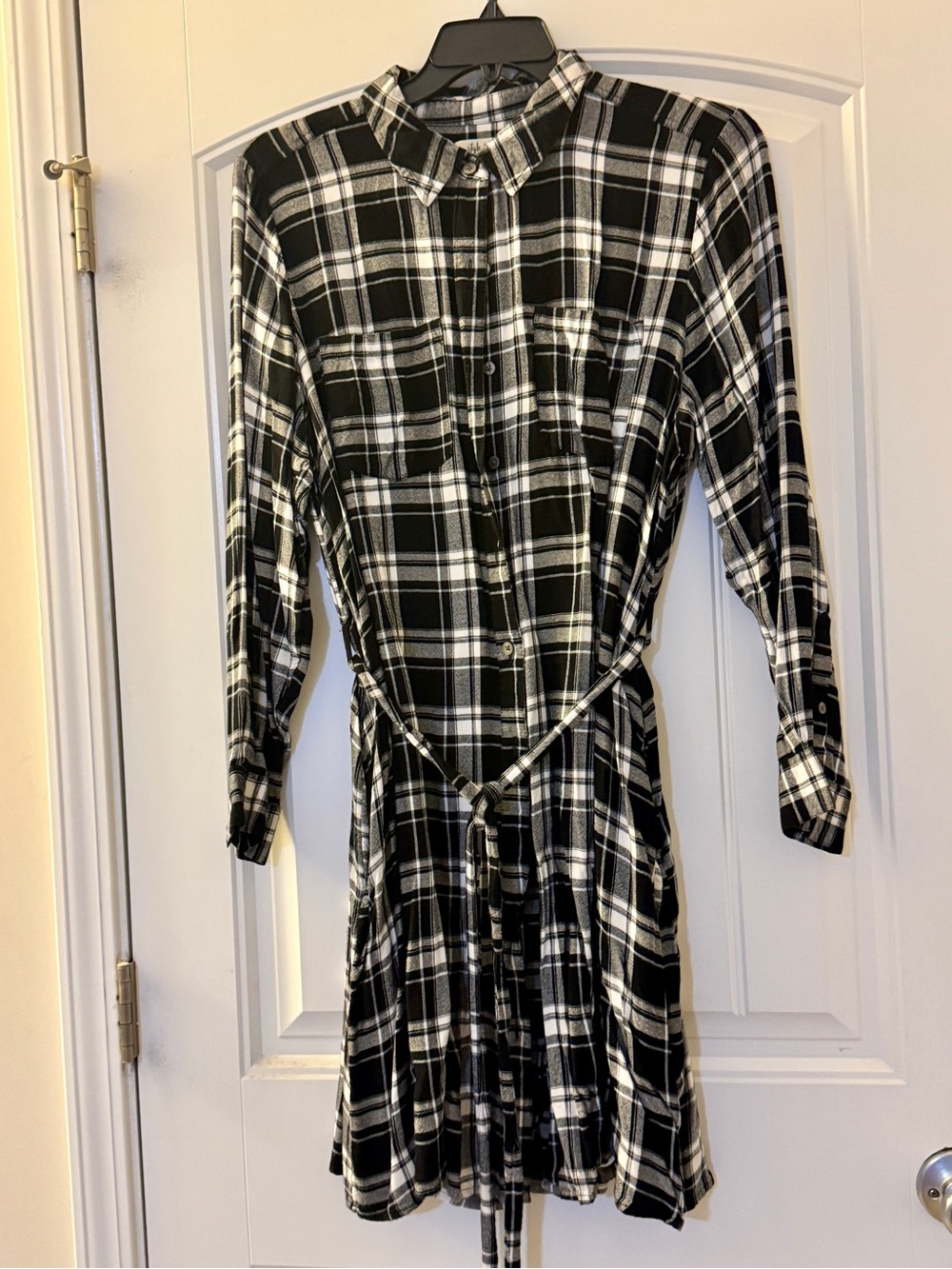 Black and White Plaid Shirt Dress with Tie Waist Size 2X